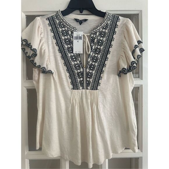 LAUREN RALPH LAUREN size petite large EMBROIDERED top BLOUSE - Picture 6 of 9